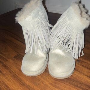 UGG Sparkle Fringe Shearling Short Boots - Cream